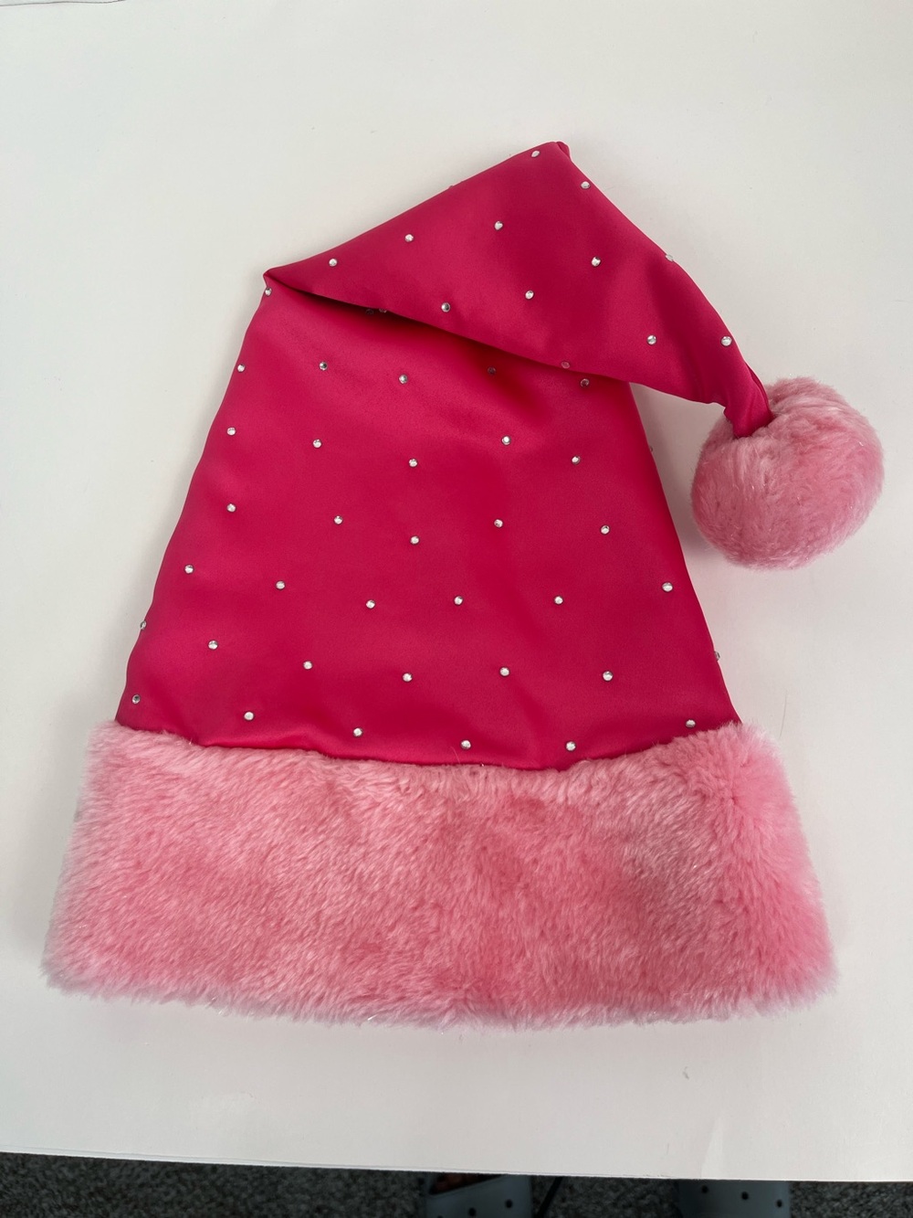 Vintage Victoria’s Secret raspberry pink rhinestone Santa hat, OS.